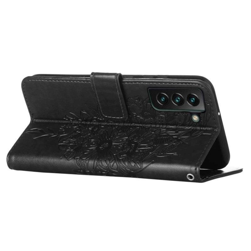 Flip Case Für Samsung Galaxy S23 Plus 5G Mit Kordel Barocker Riemchenschmetterling