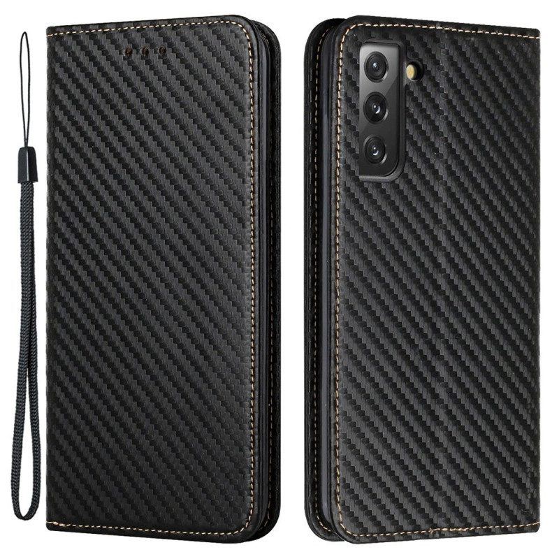 Schutzhülle Für Samsung Galaxy S23 Plus 5G Mit Kordel Flip Case Riemchen-carbonfaser-stil