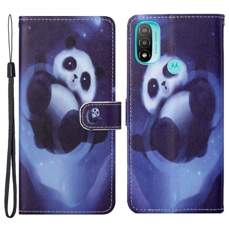 Flip Case Für Moto G71 5G Mit Kordel Panda Space Mit Schlüsselband