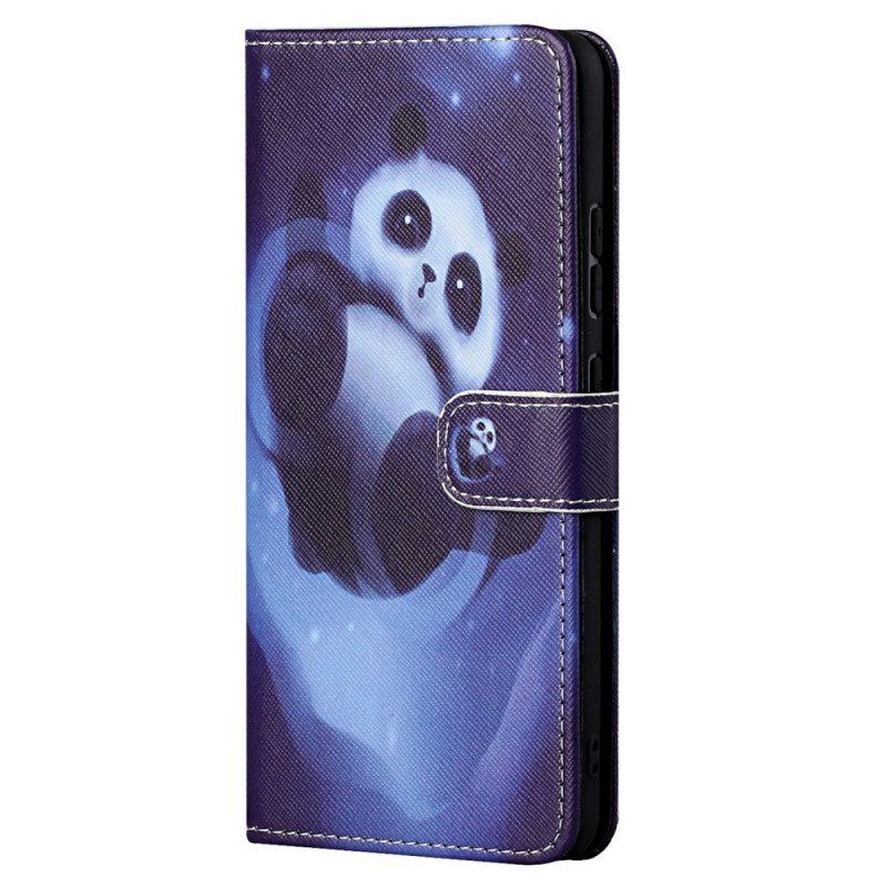 Flip Case Für Moto G71 5G Mit Kordel Panda Space Mit Schlüsselband