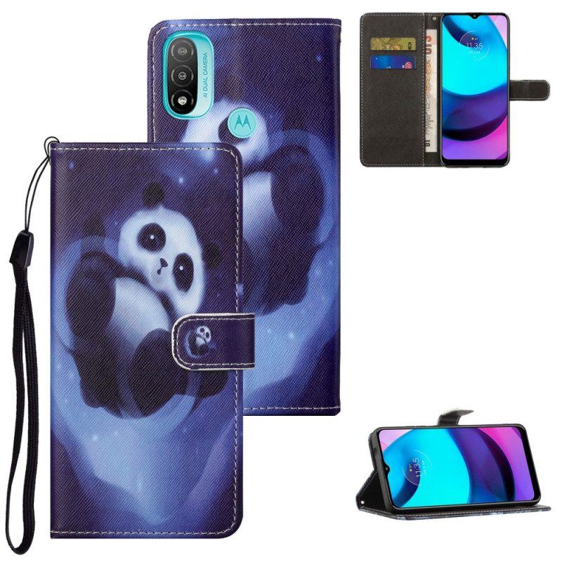 Flip Case Für Moto G71 5G Mit Kordel Panda Space Mit Schlüsselband