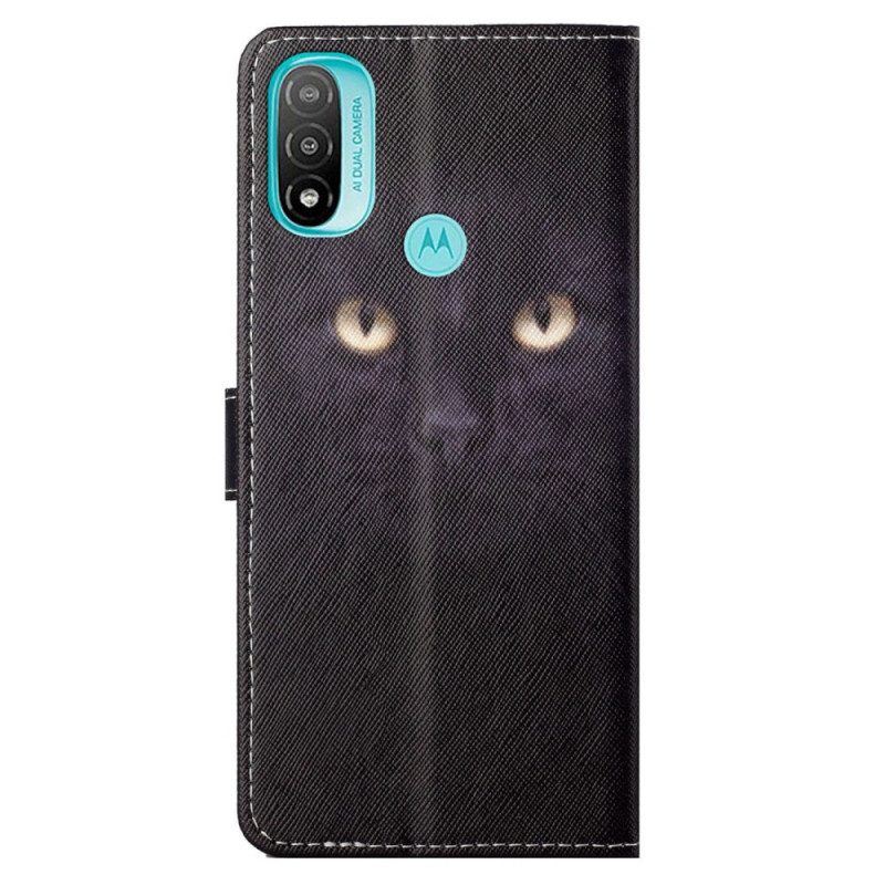 Flip Case Für Moto G71 5G Mit Kordel Riemchenförmige Schwarze Katzenaugen