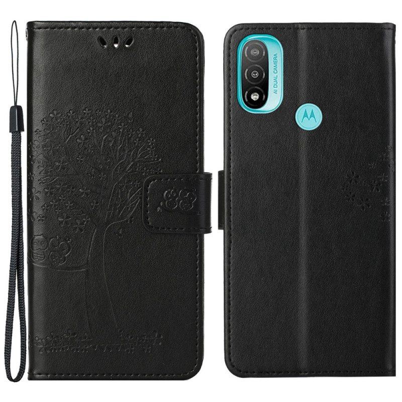 Flip Case Für Moto G71 5G Mit Kordel Tangabaum Und Eulen