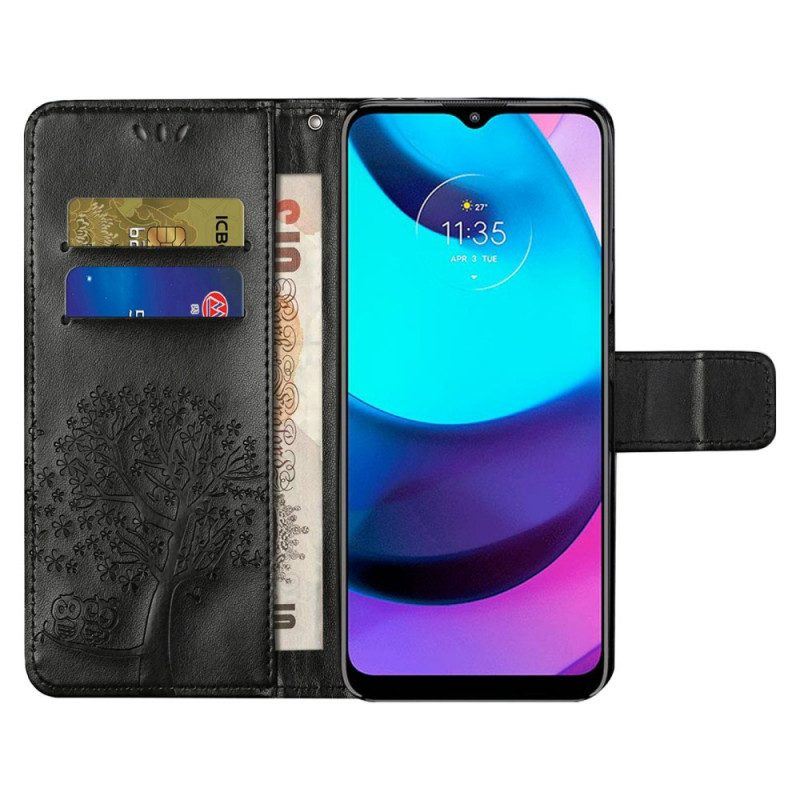 Flip Case Für Moto G71 5G Mit Kordel Tangabaum Und Eulen