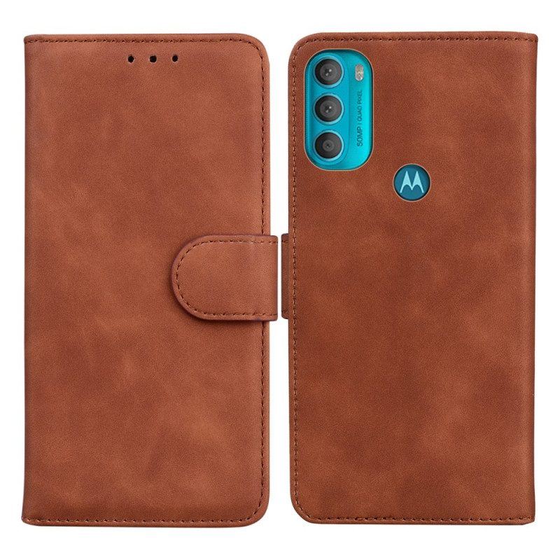 Flip Case Für Moto G71 5G Monochromer Ledereffekt