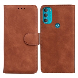 Flip Case Für Moto G71 5G Monochromer Ledereffekt