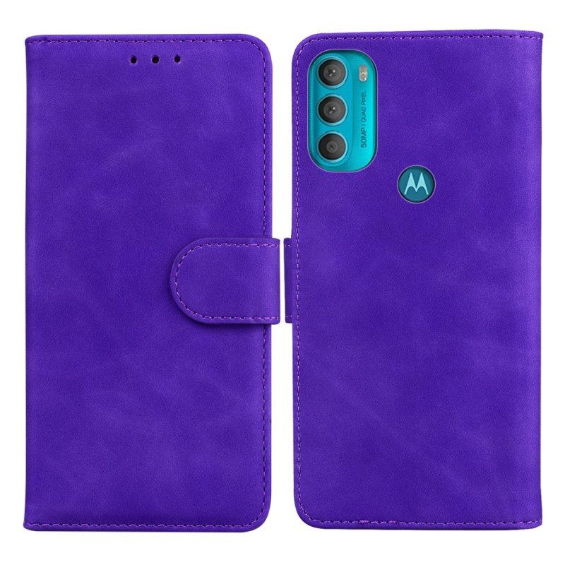 Flip Case Für Moto G71 5G Monochromer Ledereffekt