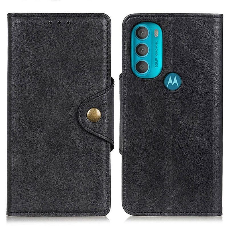 Flip Case Für Moto G71 5G Vintage Kunstleder Und Knopf