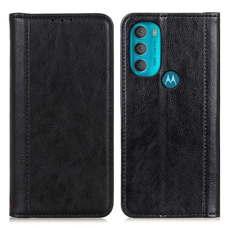 Schutzhülle Für Moto G71 5G Flip Case Eleganz Aus Gespaltenem Litschi-leder