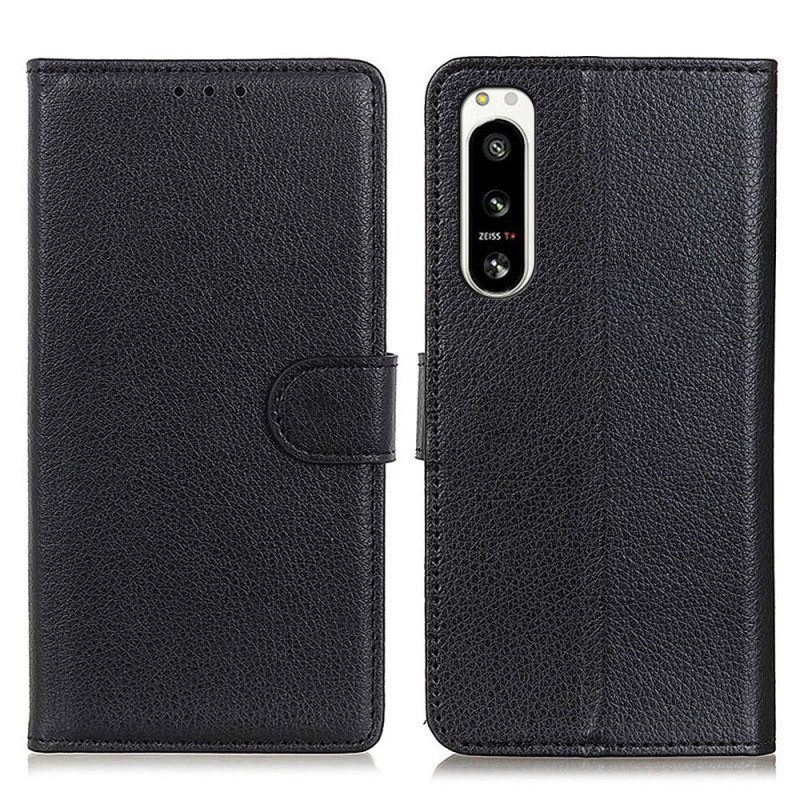 Flip Case Für Sony Xperia 5 IV Traditionelles Litschi-kunstleder