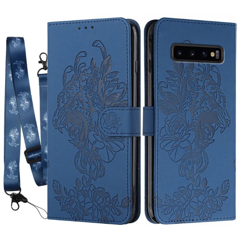 Lederhüllen Für Samsung Galaxy S10 Plus Tigerdesign + Riemen