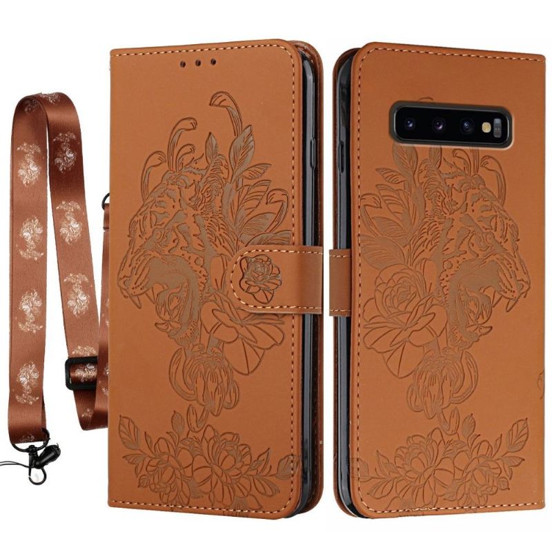 Lederhüllen Für Samsung Galaxy S10 Plus Tigerdesign + Riemen