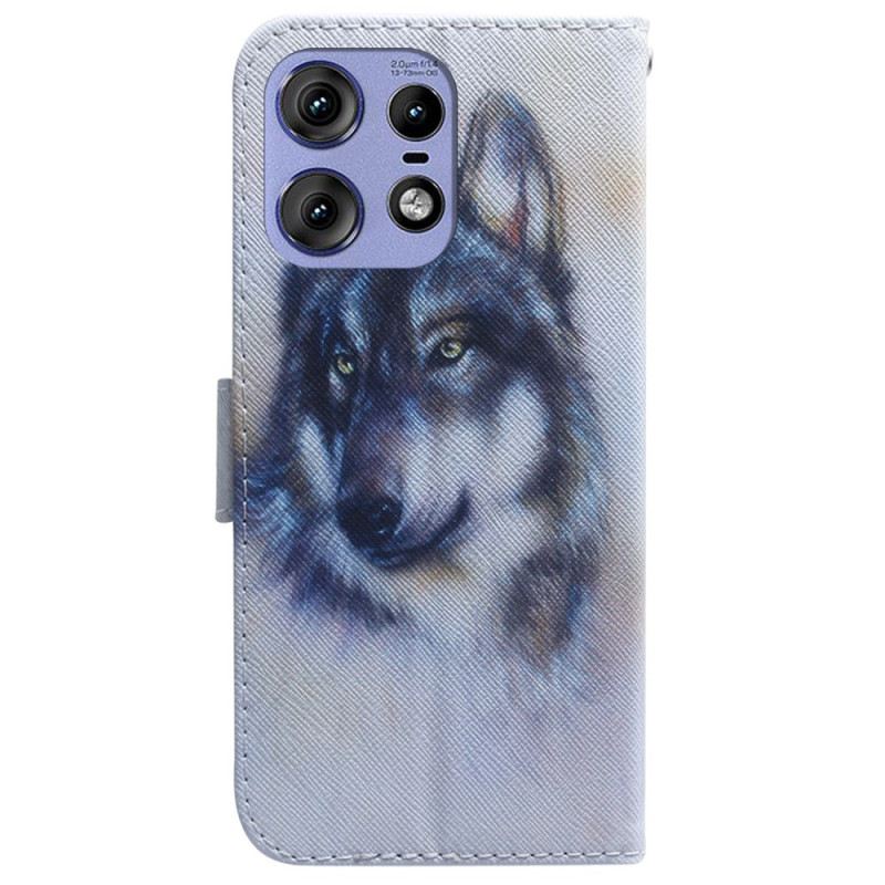 Lederhüllen Für Motorola Edge 50 Pro Wolf-aquarell