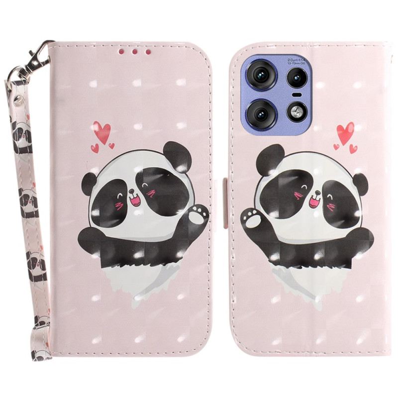 Lederhüllen Motorola Edge 50 Pro Handyhülle Panda Love Mit Riemen