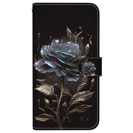 Lederhüllen Motorola Edge 50 Pro Handyhülle Schwarze Rose Mit Riemen