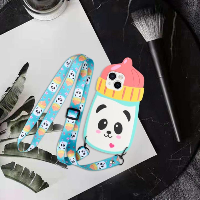 Handyhülle Für iPhone 13 Mini Schutzhülle 3d-panda-babyflasche Mit Riemen