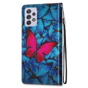 Flip Case Für Samsung Galaxy A33 5G Blaue Und Rosa Schmetterlinge