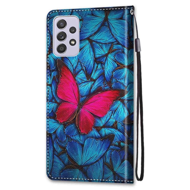 Flip Case Für Samsung Galaxy A33 5G Blaue Und Rosa Schmetterlinge