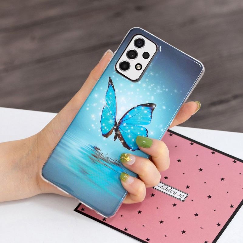 Handyhülle Für Samsung Galaxy A33 5G Leuchtender Blauer Schmetterling