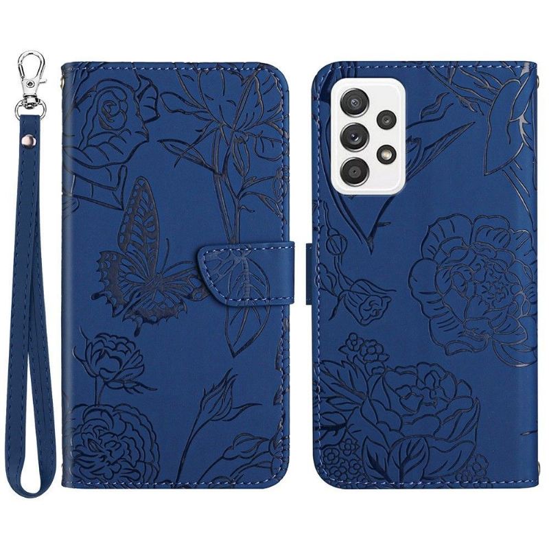 Lederhüllen Für Samsung Galaxy A33 5G Schmetterlings-und Blumen-illustration