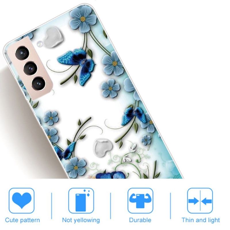 Hülle Für Samsung Galaxy S22 5G Blaue Schmetterlinge Und Blumen