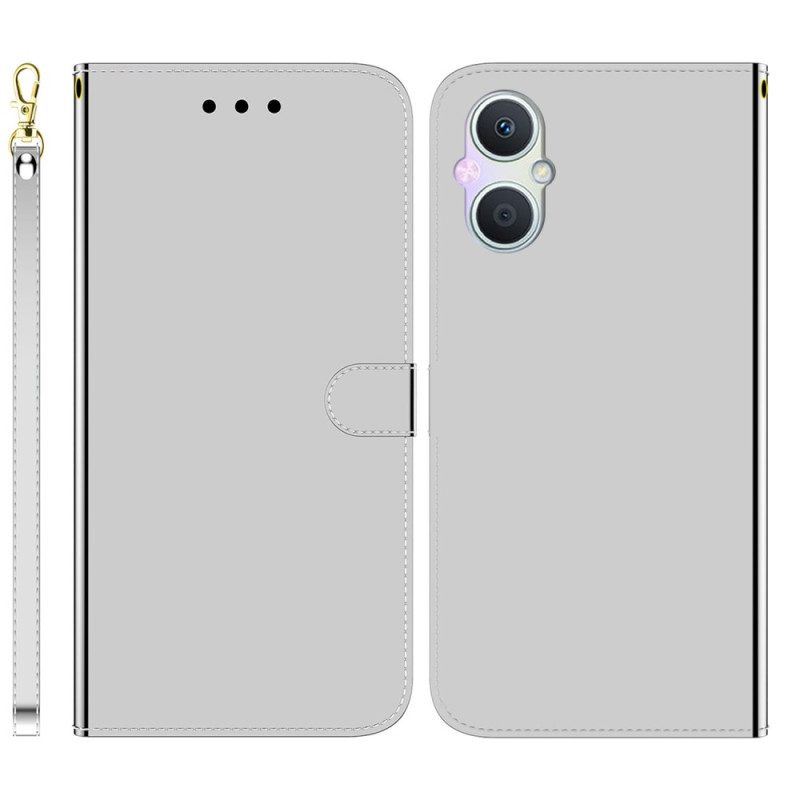 Flip Case Für Oppo Reno 8 Lite Spiegelimitat Aus Leder Mit Riemen