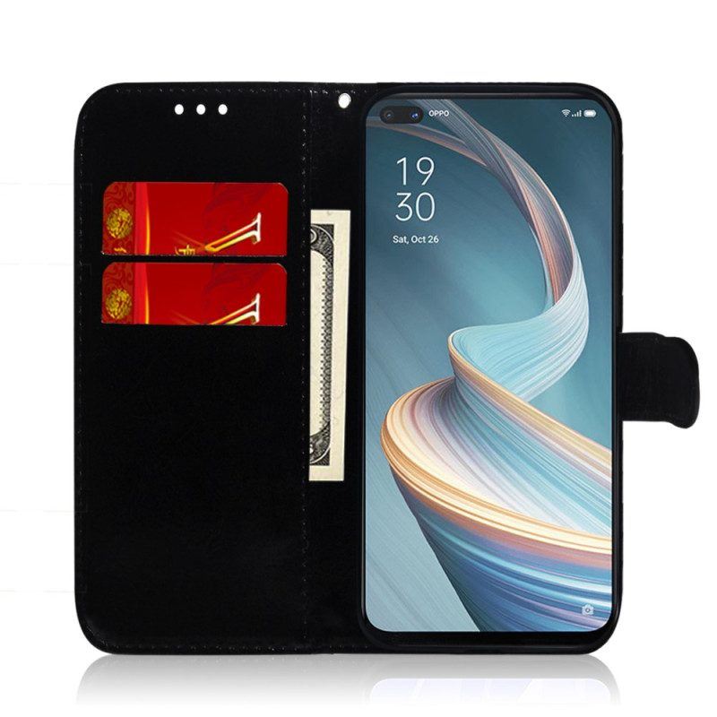 Flip Case Für Oppo Reno 8 Lite Spiegelimitat Aus Leder Mit Riemen