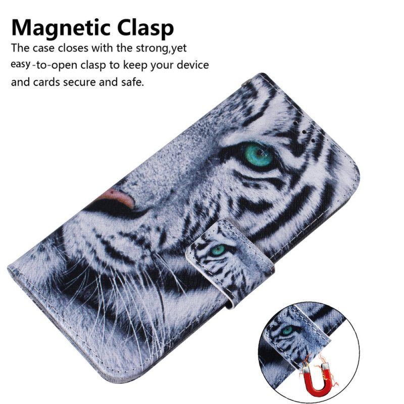 Flip Case Für Oppo Reno 8 Lite Weißer Tiger