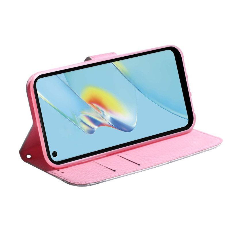 Lederhüllen Für Oppo Reno 8 Lite Pinke Blume