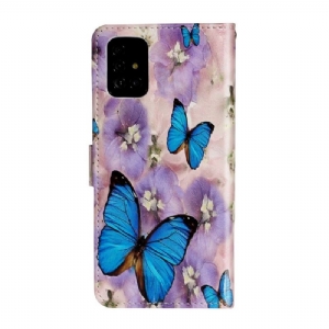 Flip Case Für Samsung Galaxy A71 Blaue Schmetterlinge Und Blumen