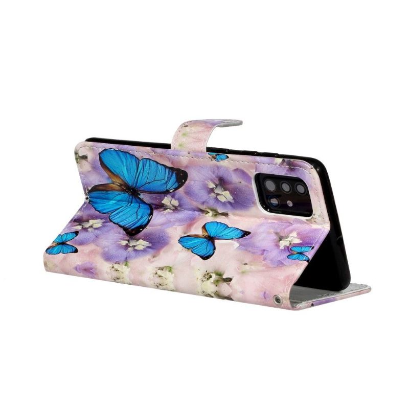 Flip Case Für Samsung Galaxy A71 Blaue Schmetterlinge Und Blumen