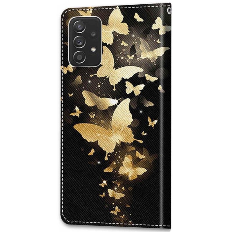 Lederhüllen Für Samsung Galaxy A53 5G Schutzhülle Goldene Schmetterlingsillustration