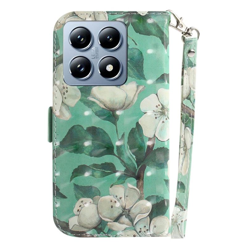 Lederhüllen Xiaomi 14t Pro Aquarellblumen Mit Riemen