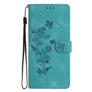 Lederhüllen Xiaomi 14t Pro Handyhülle Blumenmuster Mit Riemen