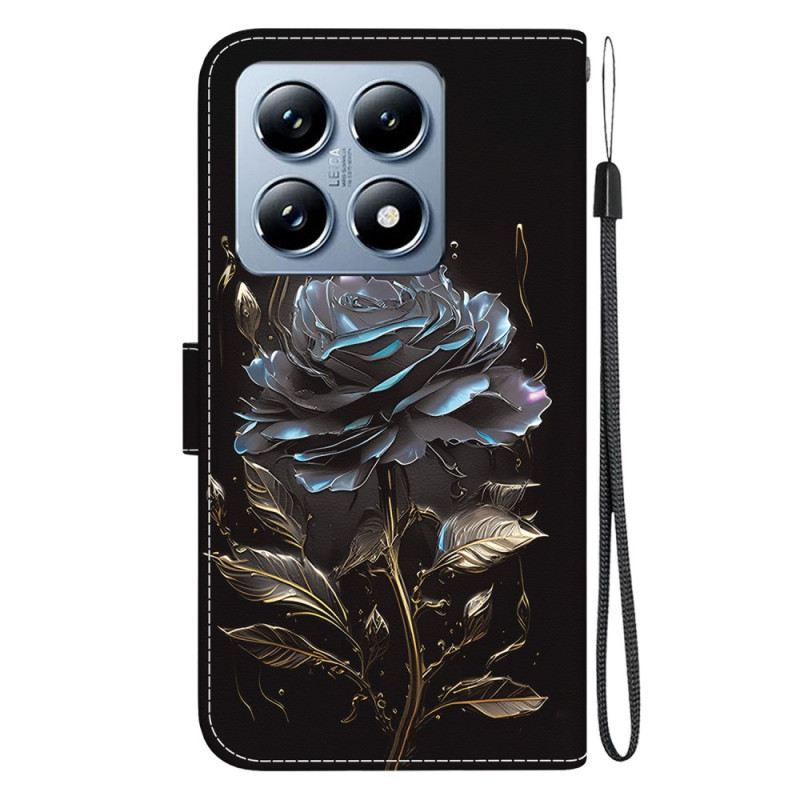 Lederhüllen Xiaomi 14t Pro Schwarze Rose Mit Riemen