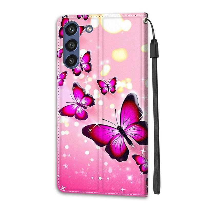 Flip Case Für Samsung Galaxy S21 FE Rosa Schmetterlinge