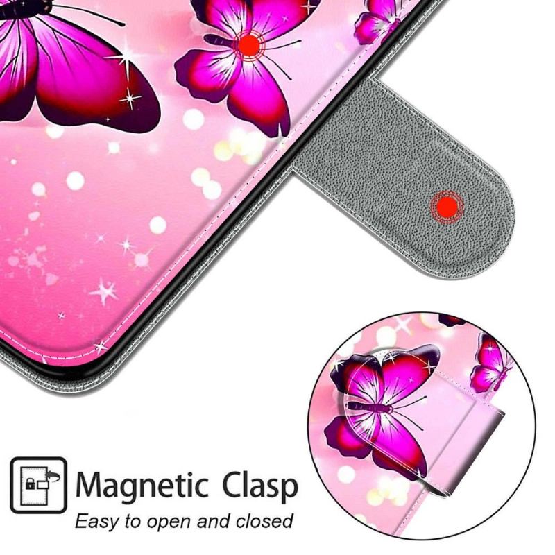 Flip Case Für Samsung Galaxy S21 FE Rosa Schmetterlinge