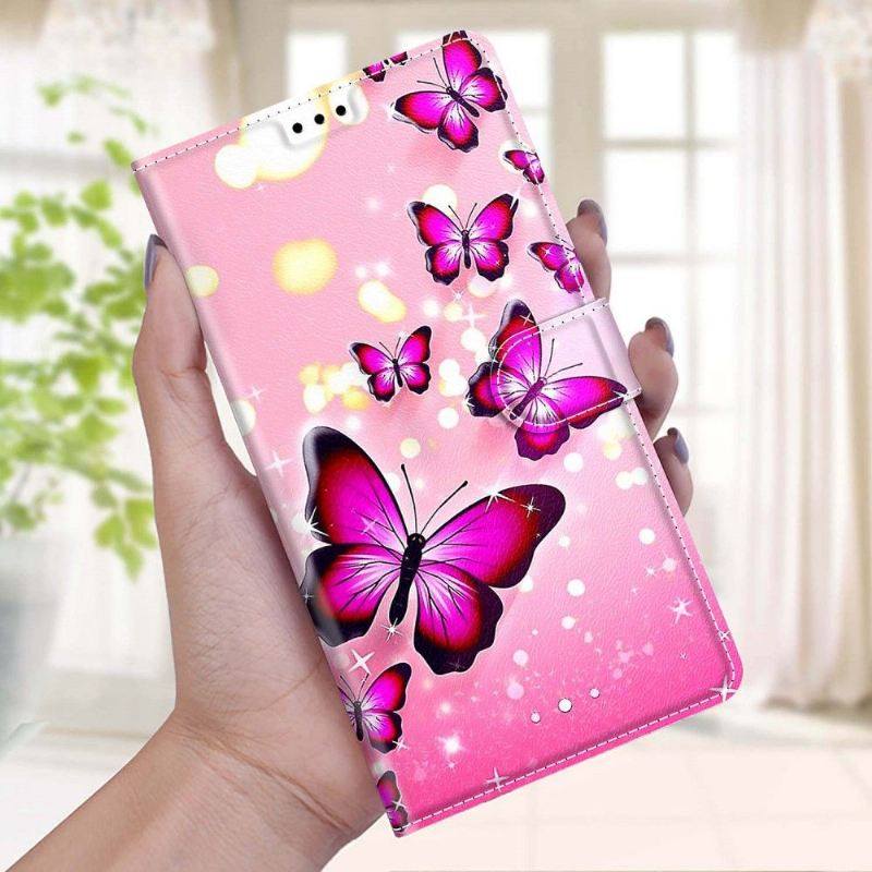 Flip Case Für Samsung Galaxy S21 FE Rosa Schmetterlinge