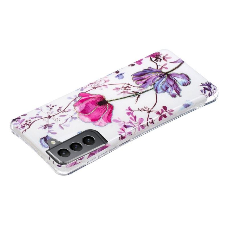 Hülle Für Samsung Galaxy S21 FE Violettes Blumensilikon