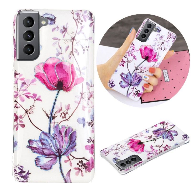 Hülle Für Samsung Galaxy S21 FE Violettes Blumensilikon