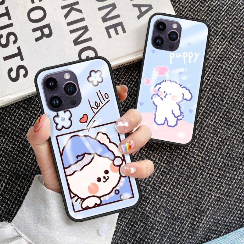 Handyhülle Für iPhone 15 Pro Max Happy Rabbit Gehärtetes Glas