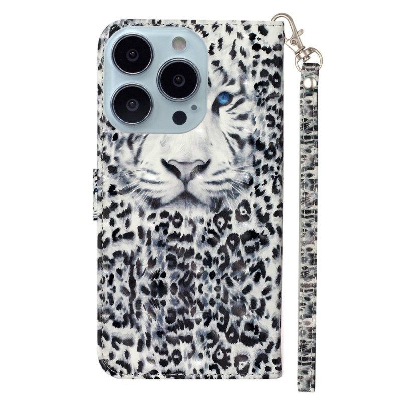 Lederhüllen Für iPhone 15 Pro Max Mit Kordel 3d-leopard Mit Riemen