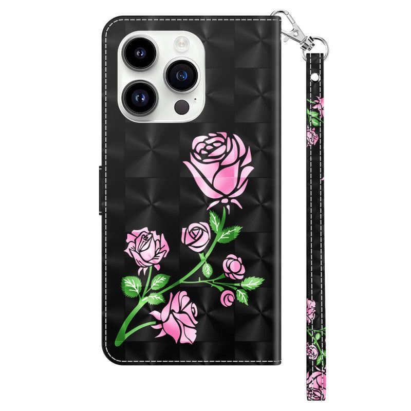 Lederhüllen Für iPhone 15 Pro Max Mit Kordel Riemenrosen