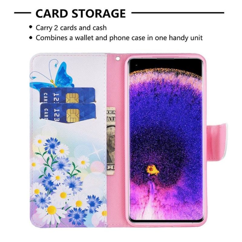 Flip Case Für Oppo Reno 7 Schmetterling Und Gänseblümchen