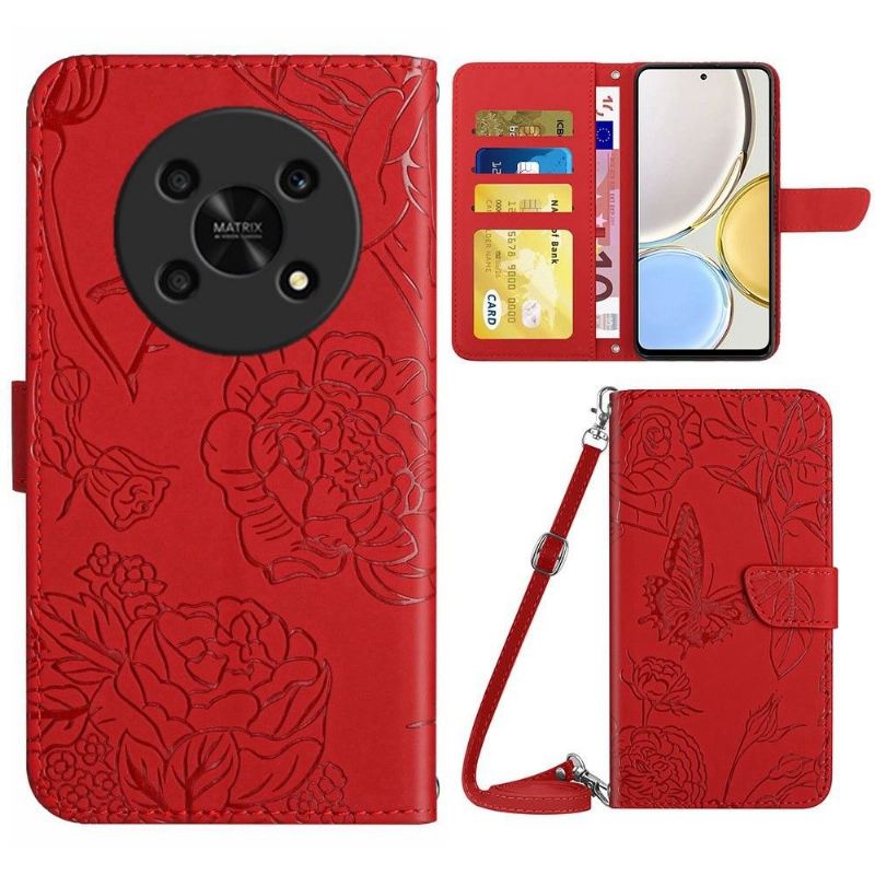 Flip Case Für Honor Magic 4 Lite Schmetterlings- Und Blumenillustration