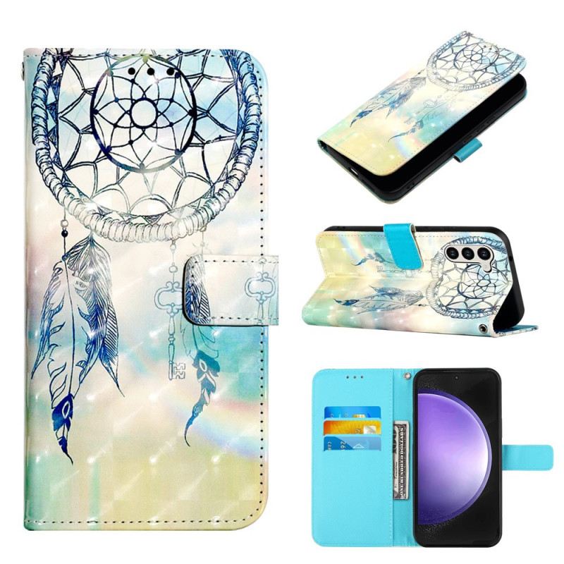 Lederhüllen Für Samsung Galaxy S24 5g Blauer Aquarell-traumfänger