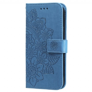 Lederhüllen Für Samsung Galaxy S24 5g Blumenmandala Mit Schlüsselband