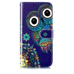 Lederhüllen Samsung Galaxy S24 5g Blaue Eule Mit Riemen