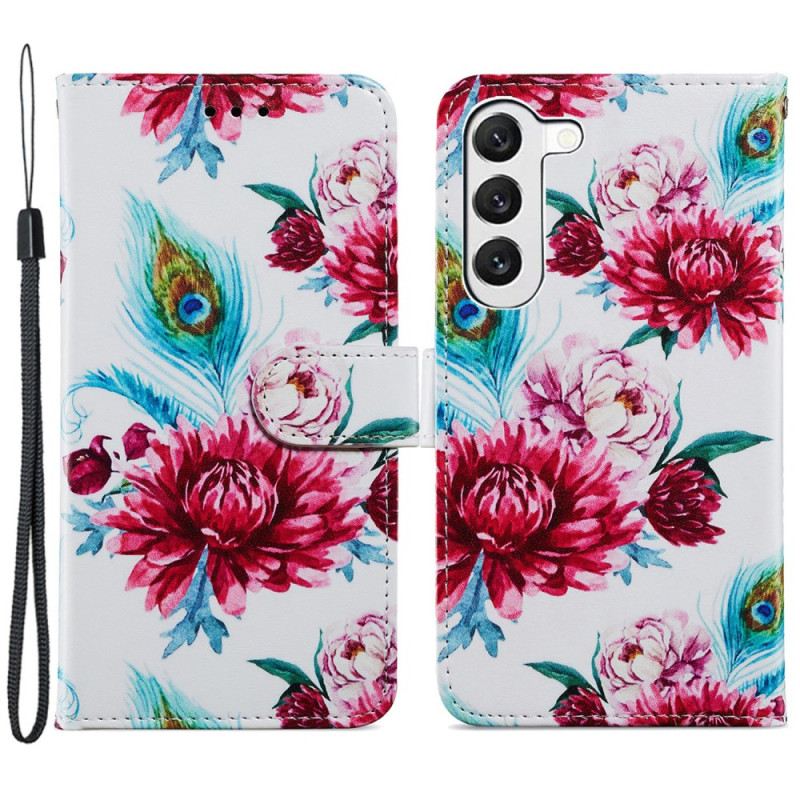 Lederhüllen Samsung Galaxy S24 5g Bunte Blumen Mit Riemen