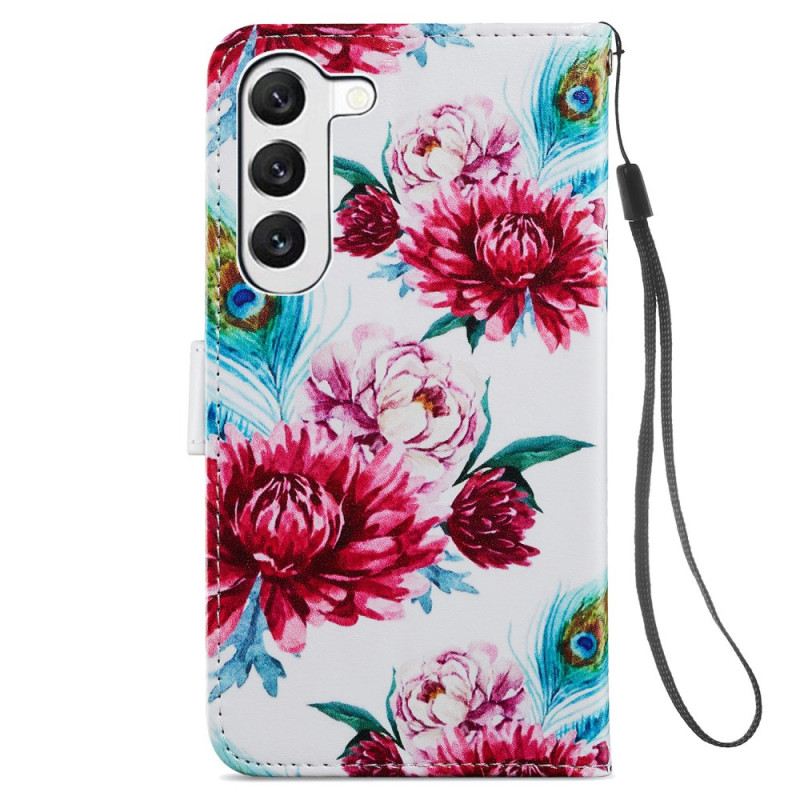 Lederhüllen Samsung Galaxy S24 5g Bunte Blumen Mit Riemen